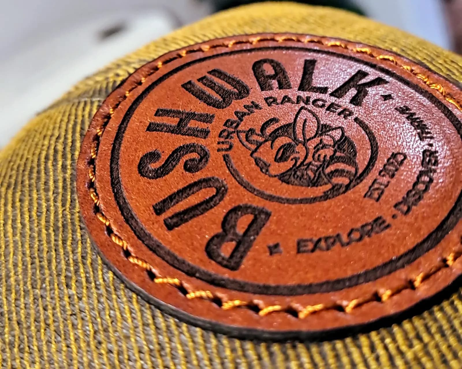 Custom leather patch close-up detail